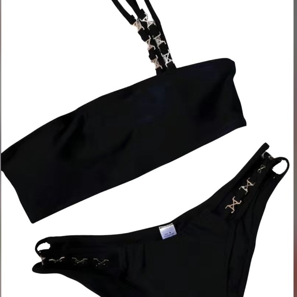 Black & Gold Detail Bandeau Style Bikini Set - Picture 5 of 5